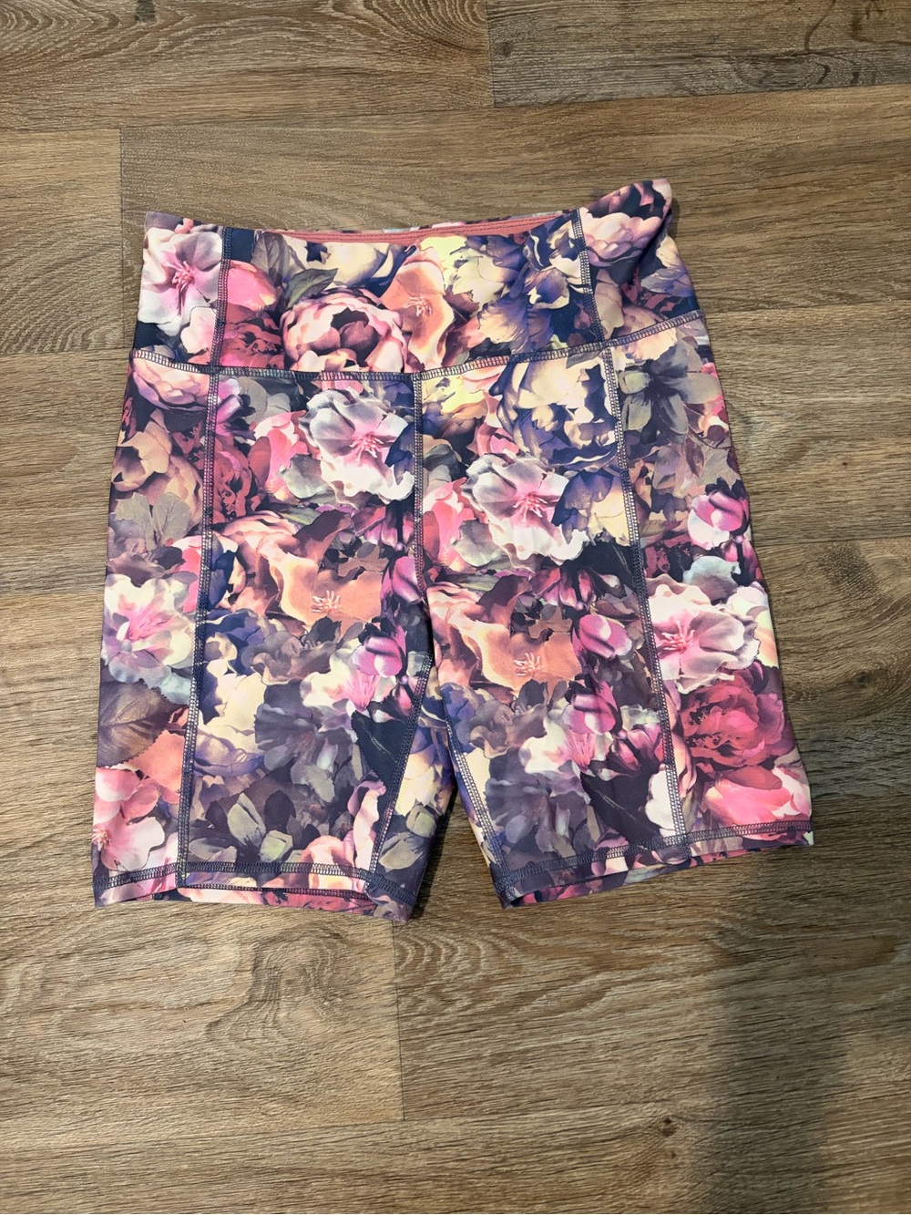 Jessica Simpson Floral High-Rise Bike Shorts - Pink & Purple